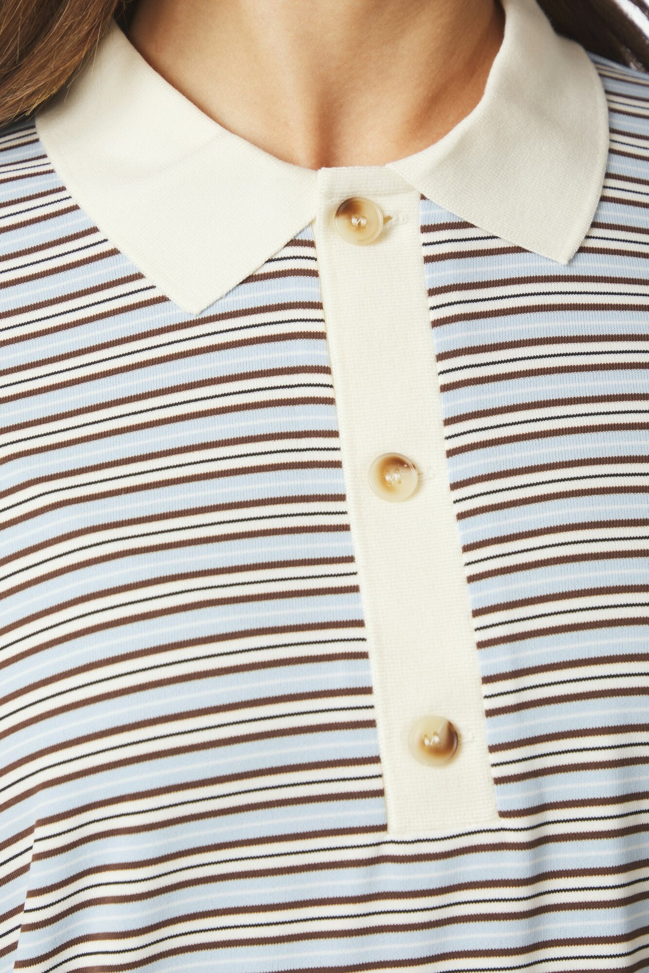 Lirenne Striped langærmet polotrøje - Light Blue